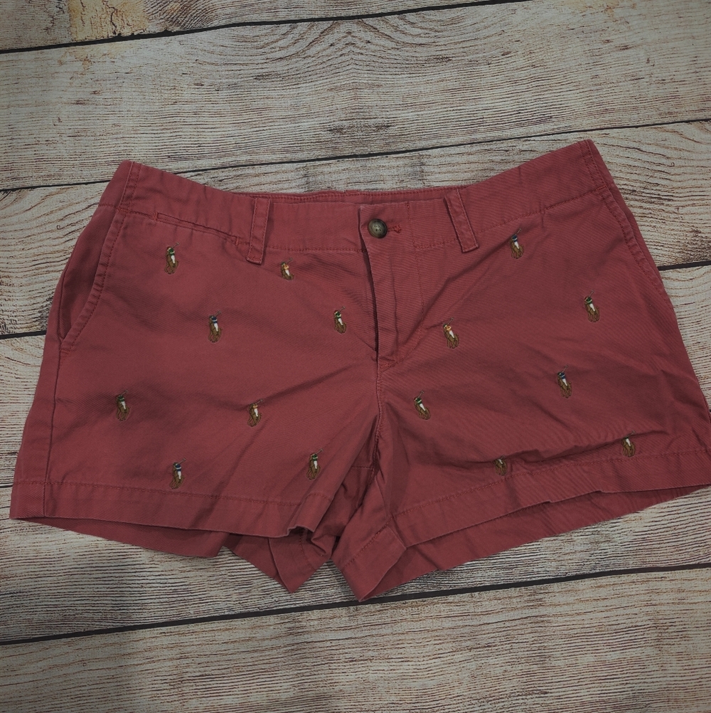 Polo Ralph Lauren All-Over Embroidered Pony Shorts Coral Pink Size 0